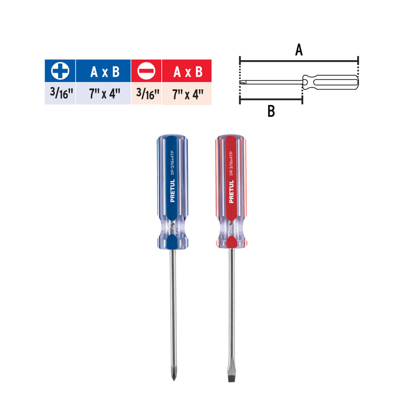 Duo de desarmadores, 3/16x4, mango PVC, Pretul