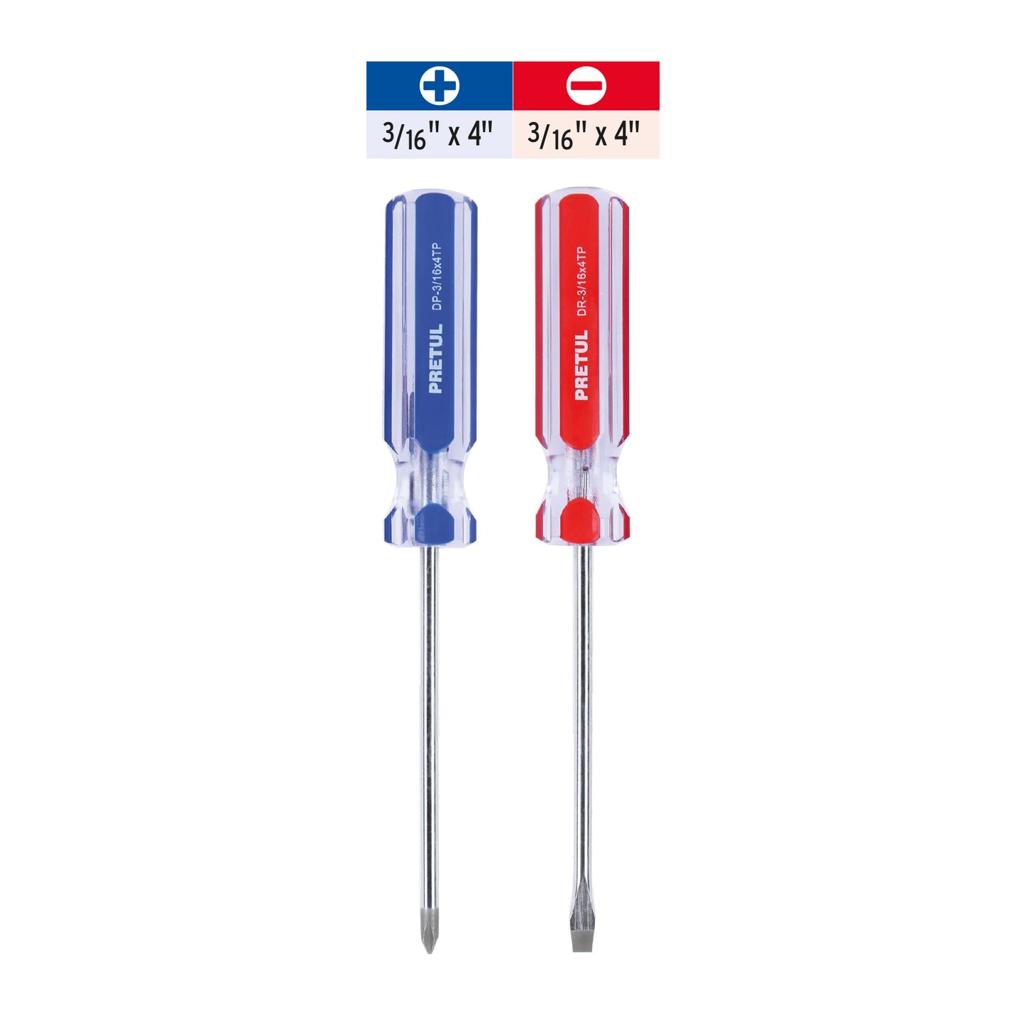 Duo de desarmadores, 3/16x4, mango PVC, Pretul
