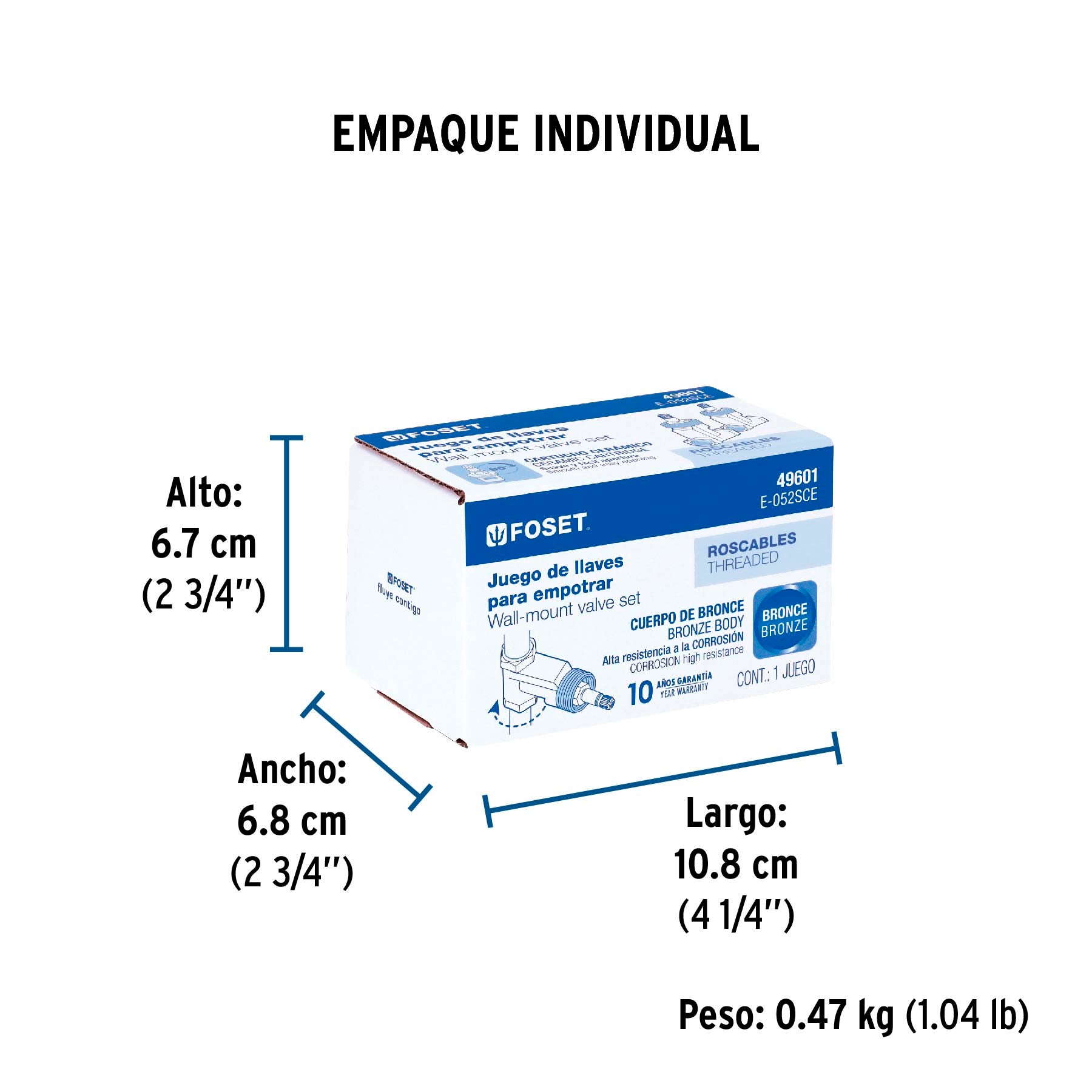 Juego 2 llaves empotrar roscables, cerámico de 1/4 vuelta