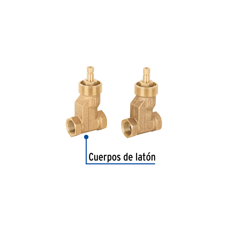 Juego 2 llaves empotrar, cartucho compresión sin manerales