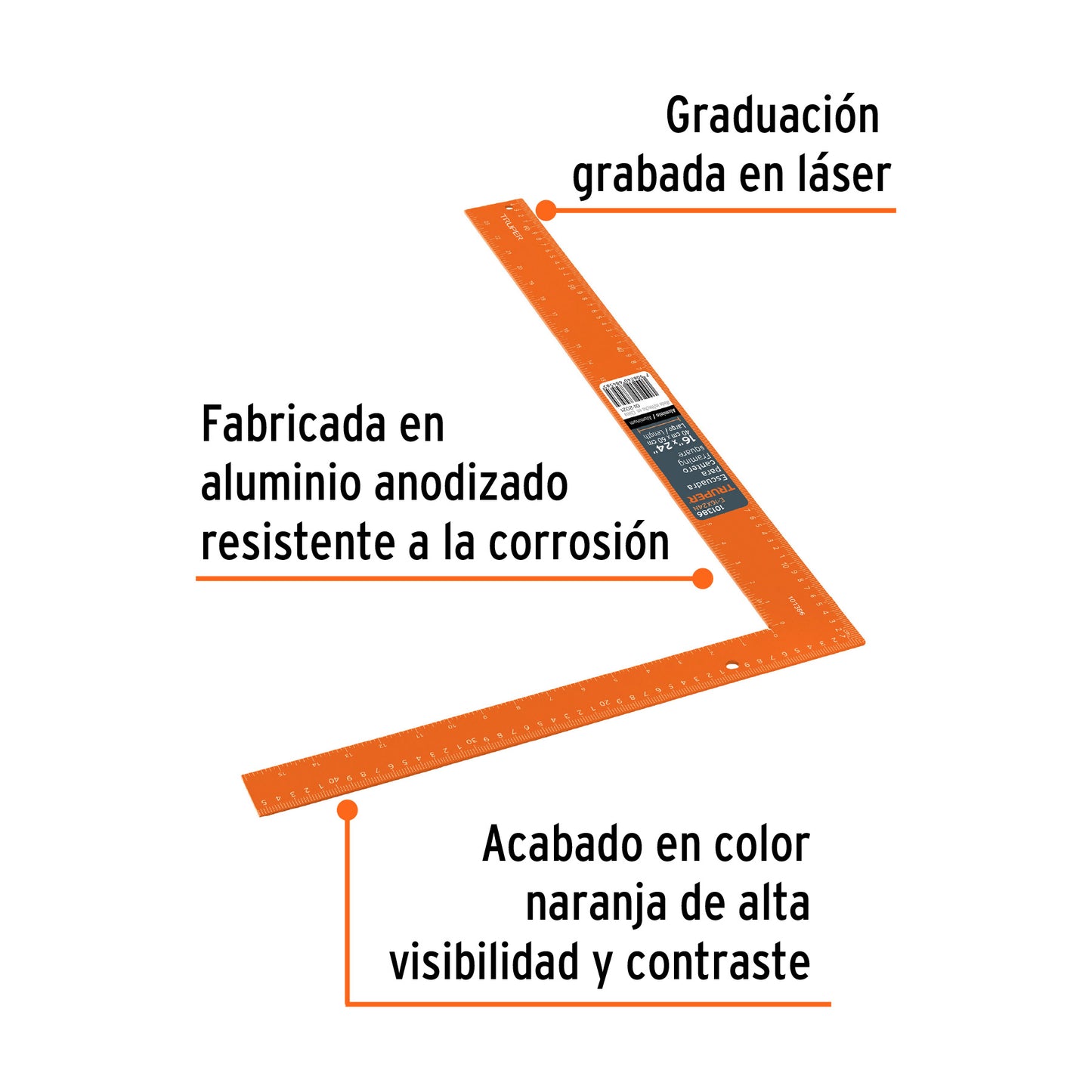 Escuadra para cantero 16'x24' de aluminio color naranja