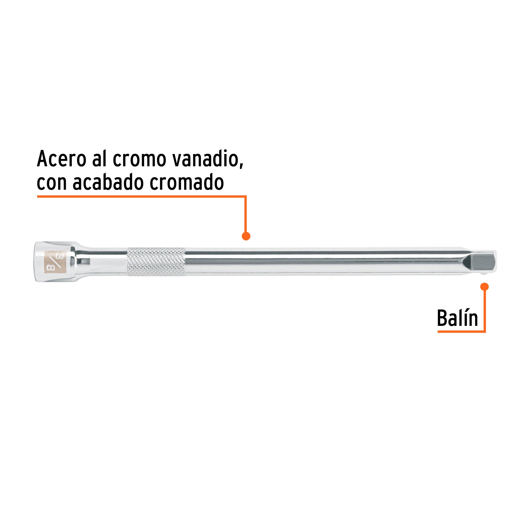Extensión de 8" para matraca, para dados cuadro 3/8"