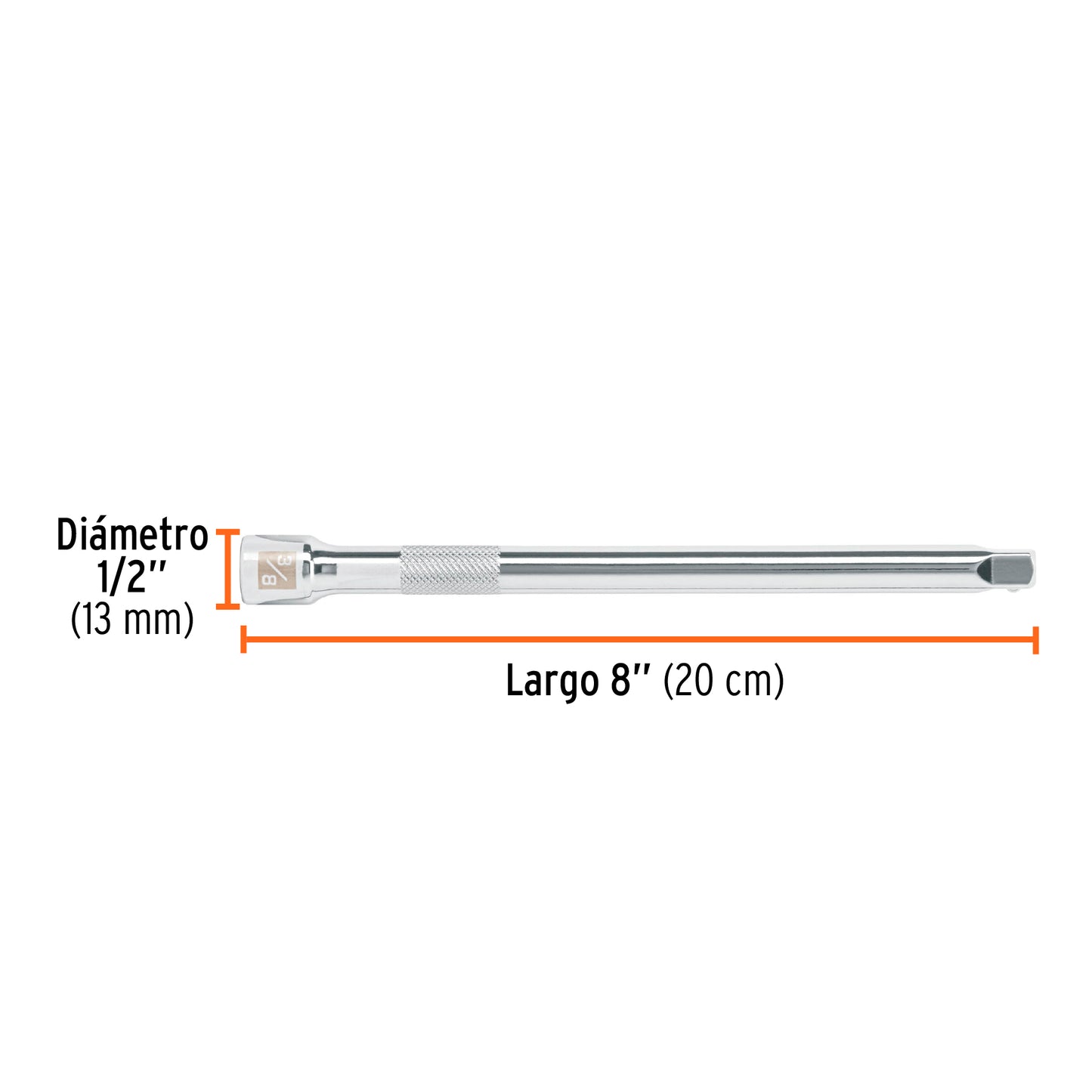 Extensión de 8" para matraca, para dados cuadro 3/8"