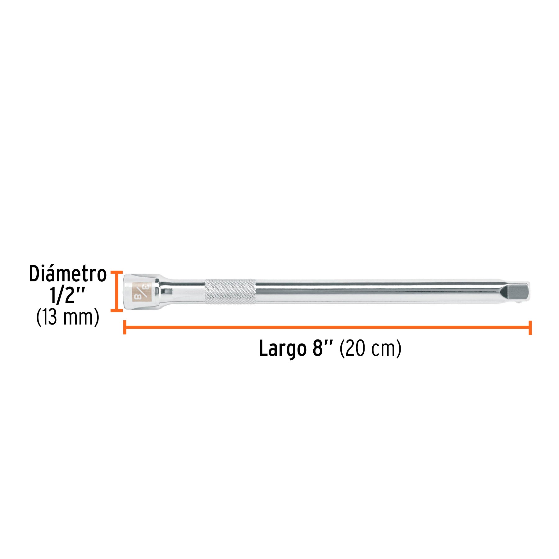 Extensión de 8" para matraca, para dados cuadro 3/8"