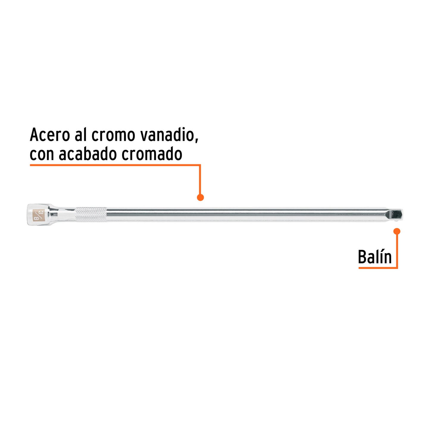 Extensión de 12" para matraca, para dados cuadro 3/8"