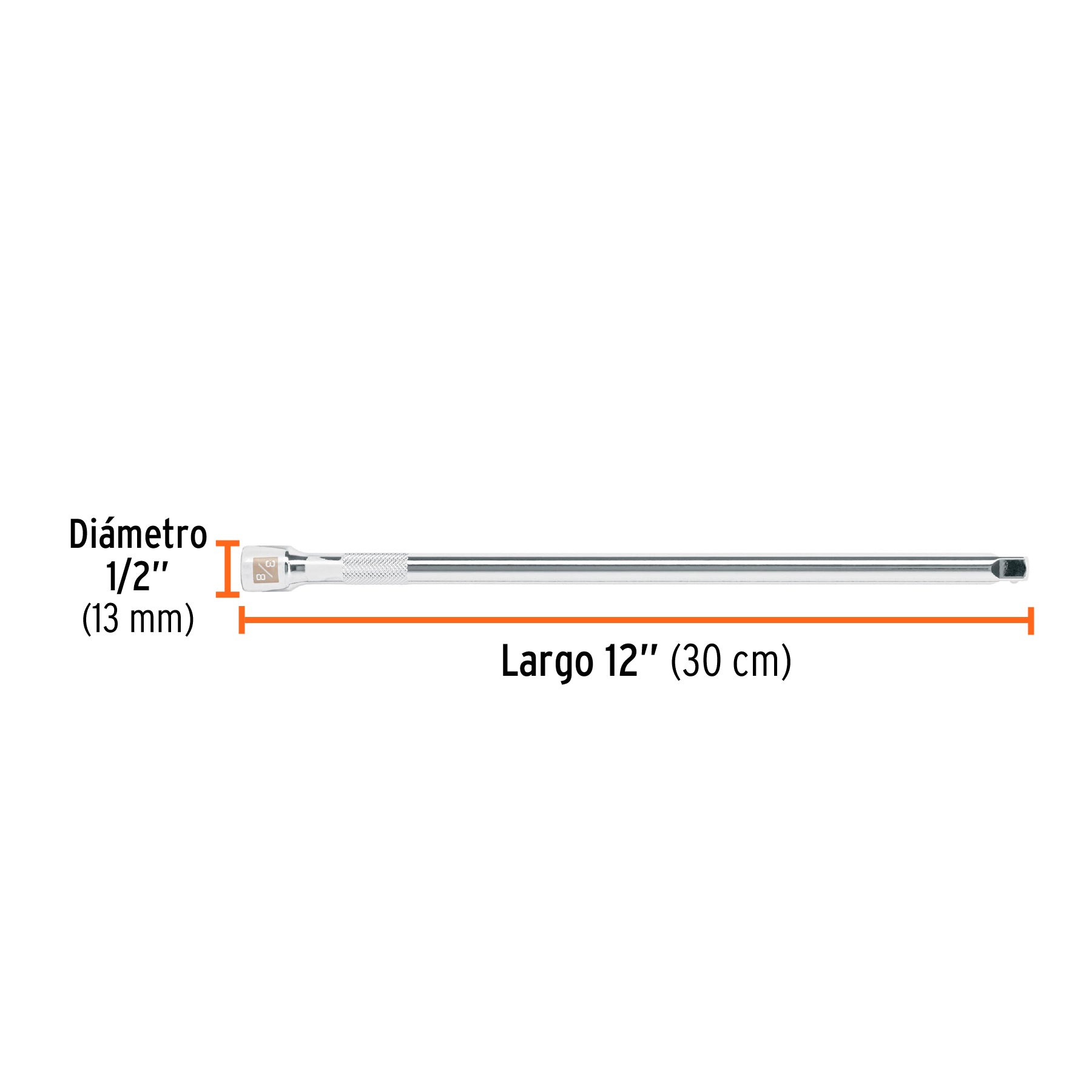 Extensión de 12" para matraca, para dados cuadro 3/8"