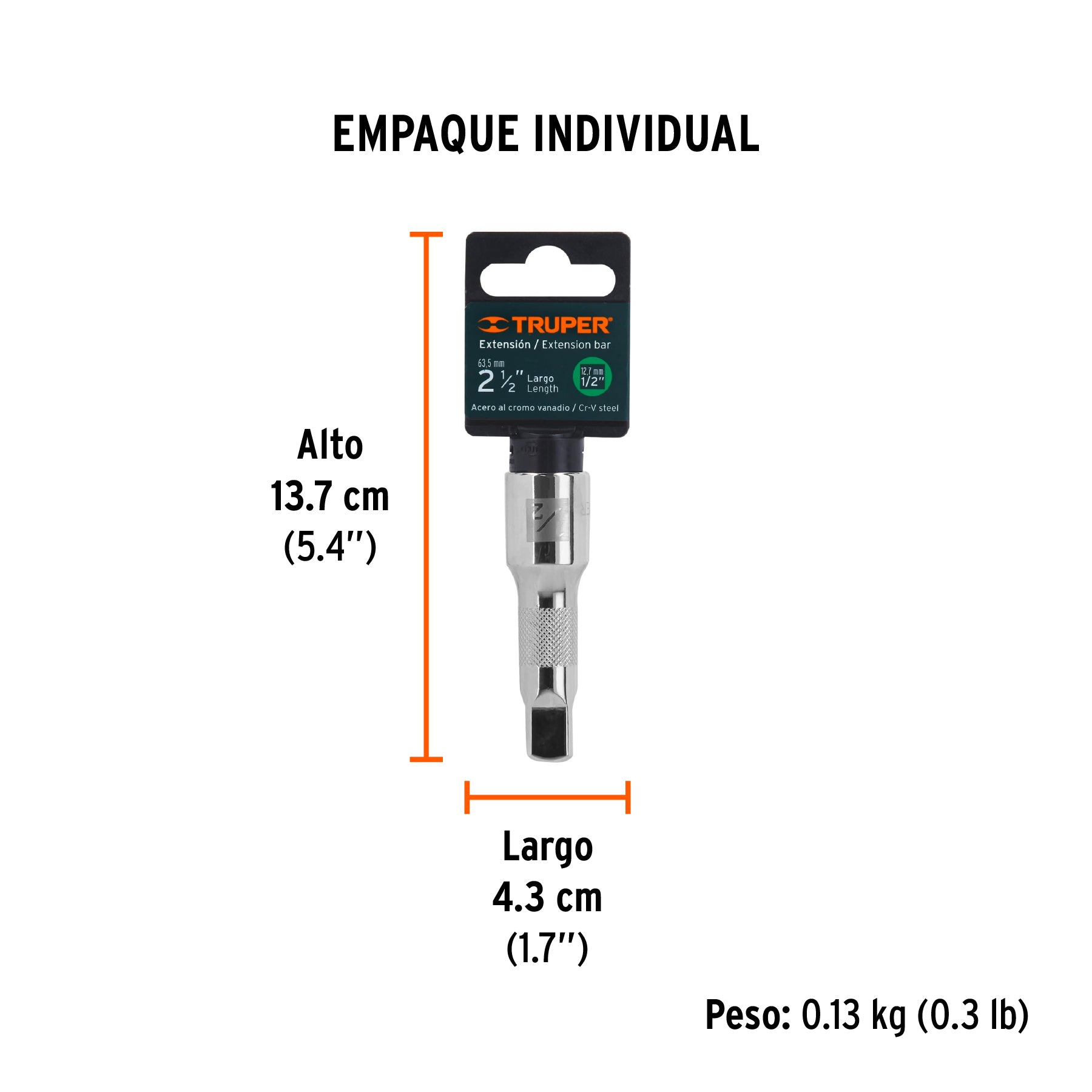 Extensión de 2-1/2" para matraca, para dados cuadro 1/2"