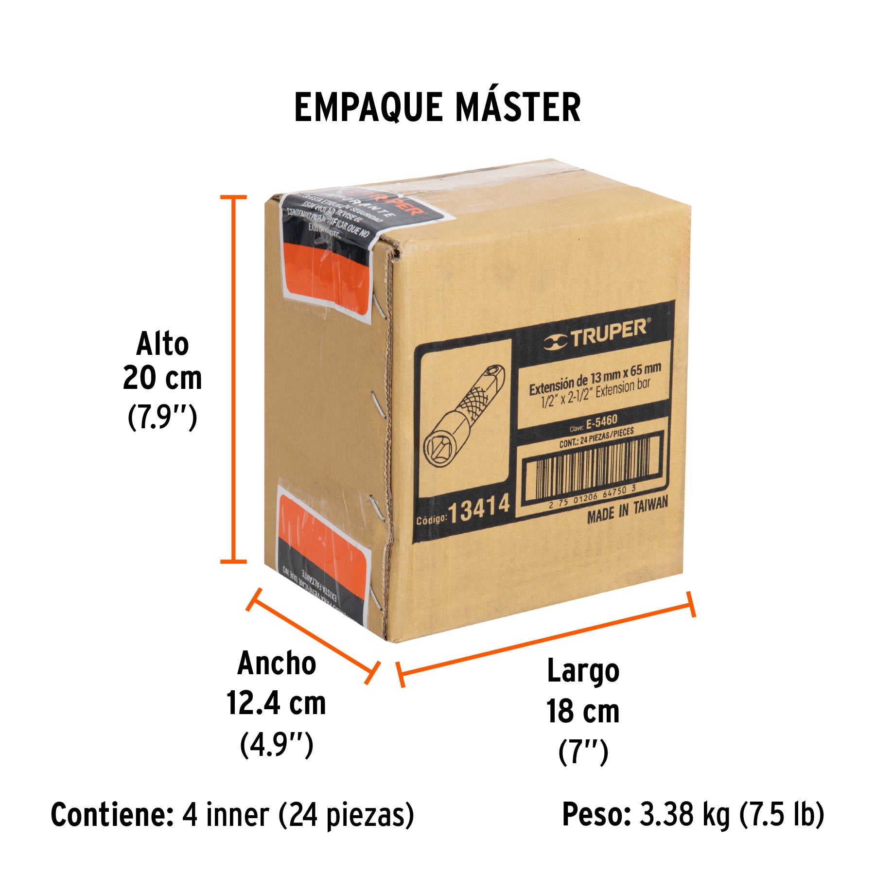 Extensión de 2-1/2" para matraca, para dados cuadro 1/2"