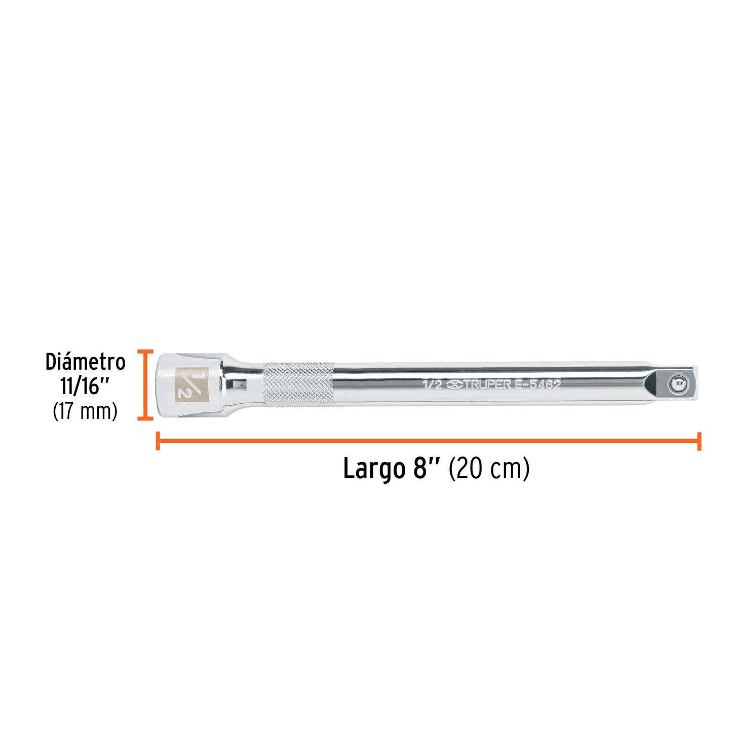 Extensión de 8" para matraca para dados cuadro 1/2"