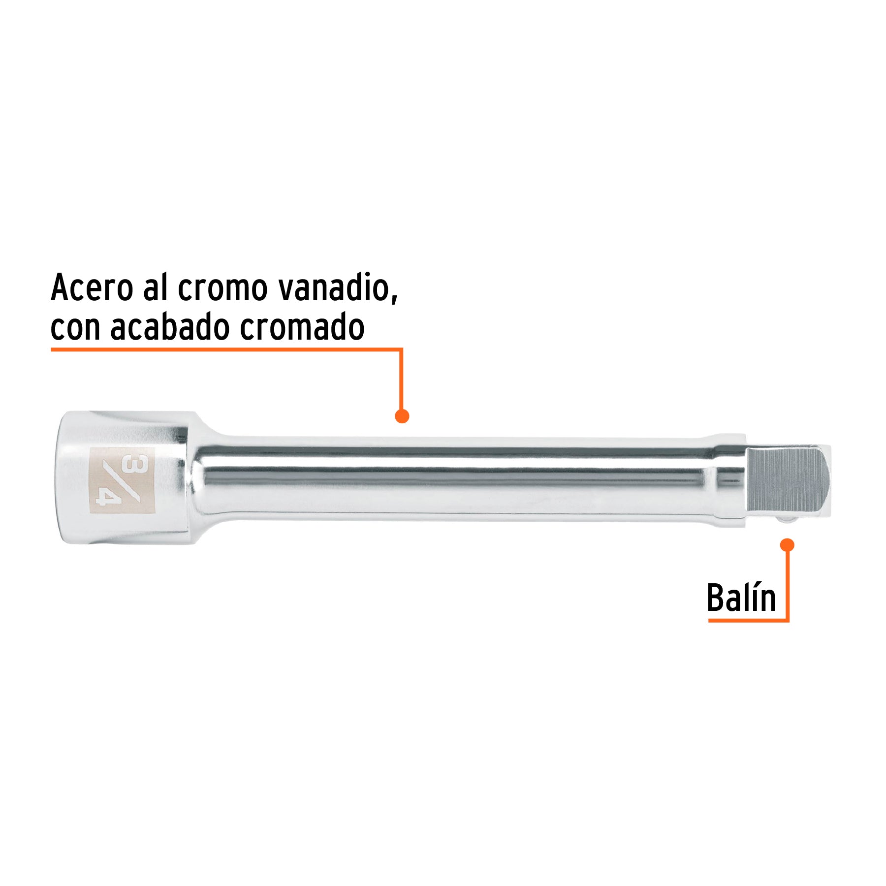 Extensión de 8" para matraca, para dados cuadro 3/4"