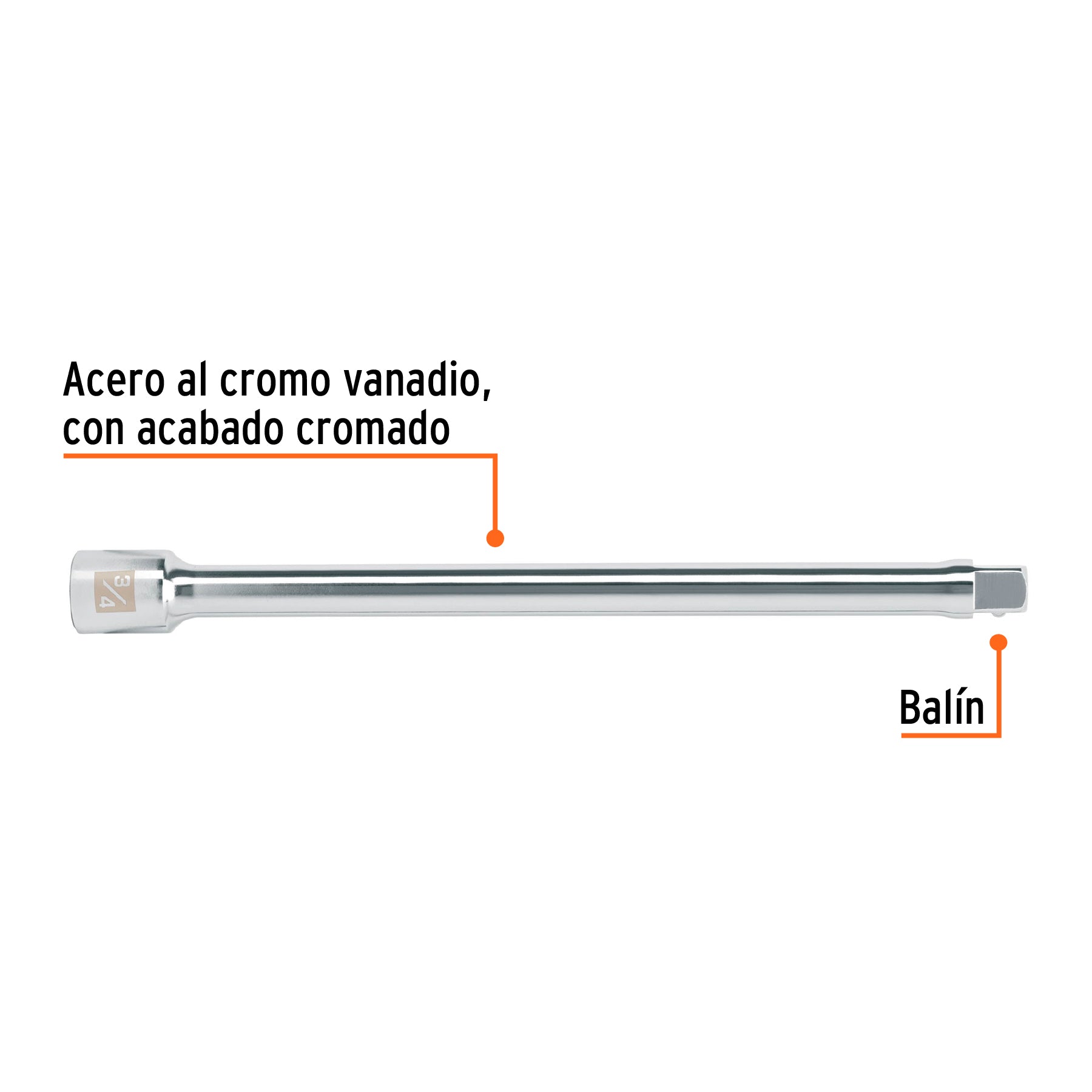 Extensión de 16" para matraca, para dados cuadro 3/4"