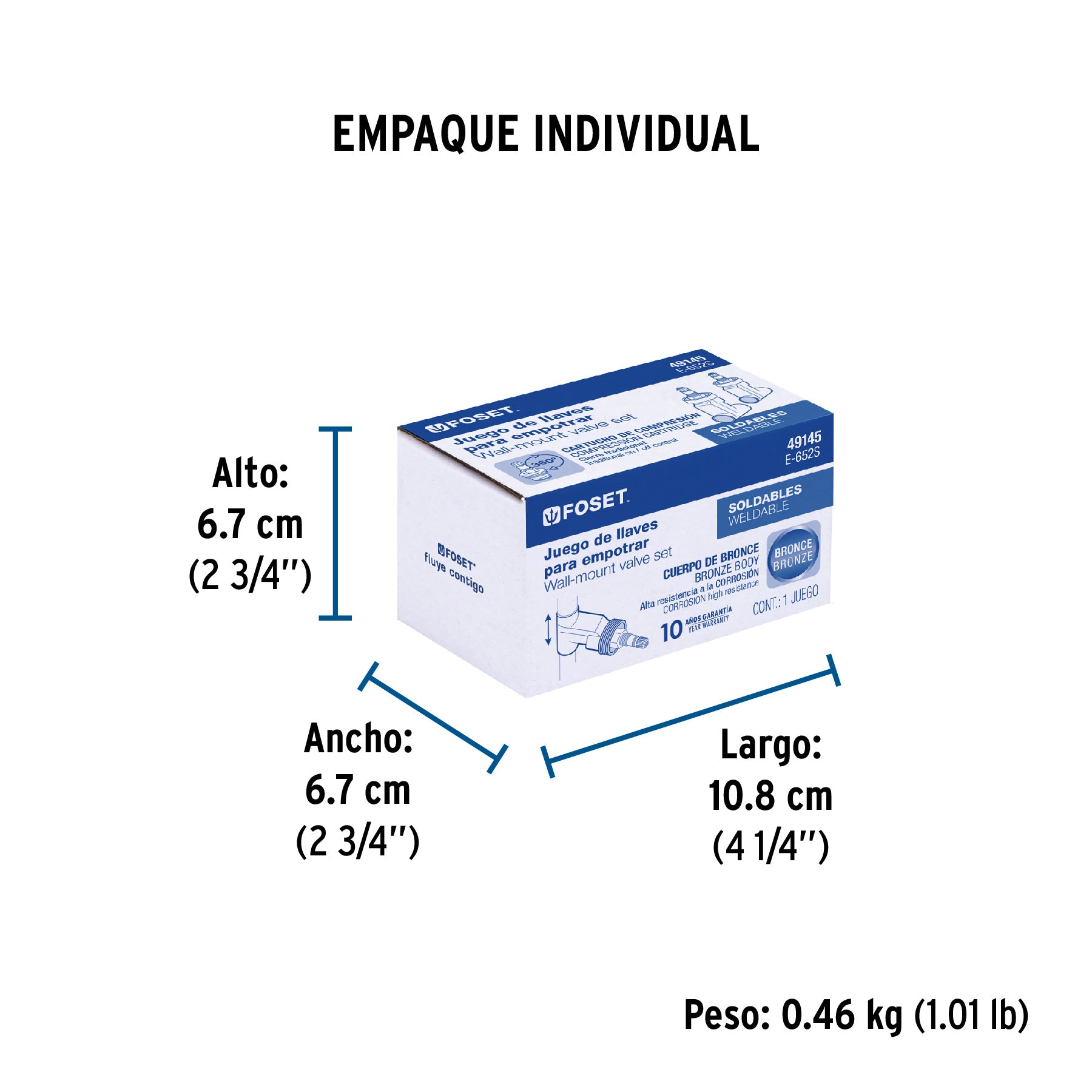 Juego 2 llaves de latón para empotrar soldables, Aqua