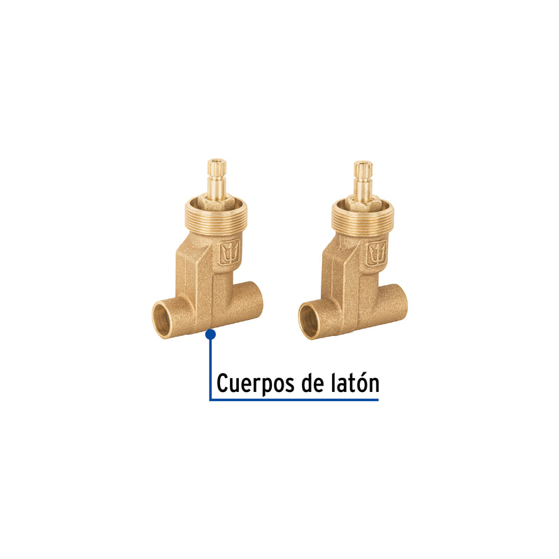Juego 2 llaves de latón para empotrar soldables, Aqua