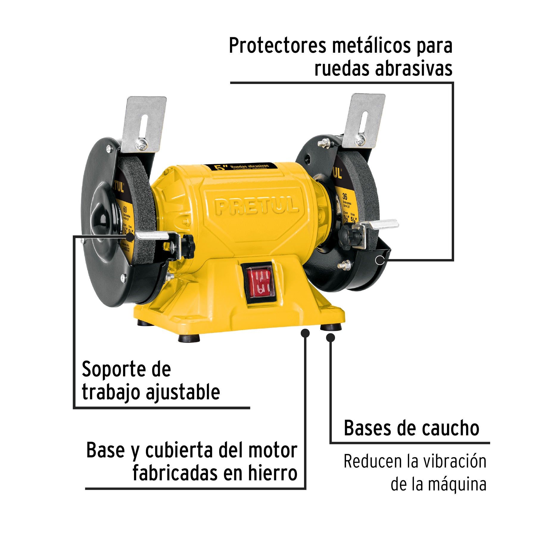 Esmeril de banco de 5" de 1/6 Hp Pretul