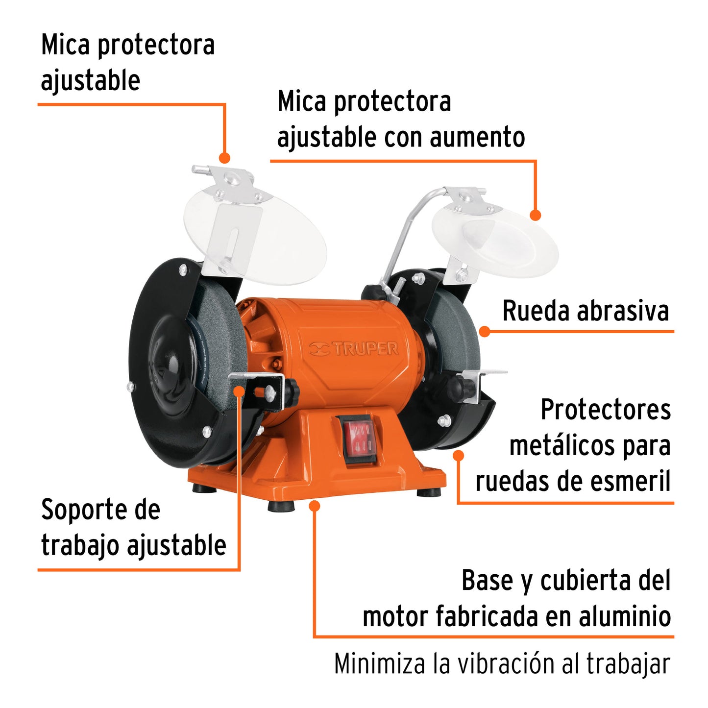Esmeril de banco de 6" de 1/2 Hp