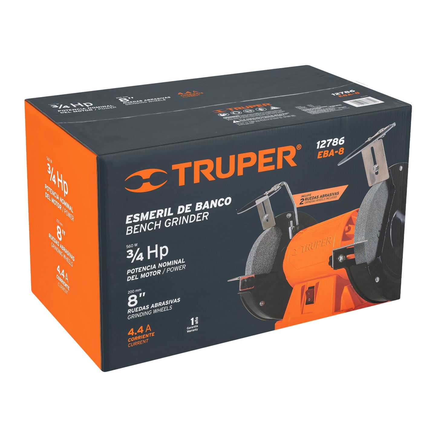 Esmeril de banco de 8" de 3/4 Hp