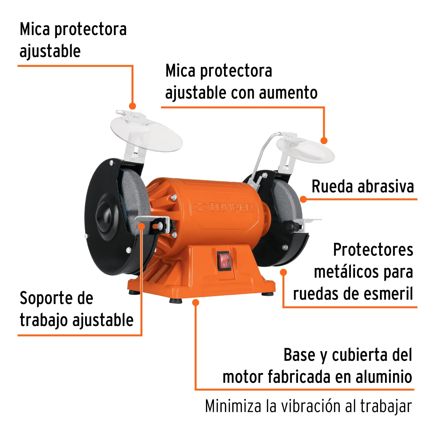 Esmeril de banco de 8" de 3/4 Hp