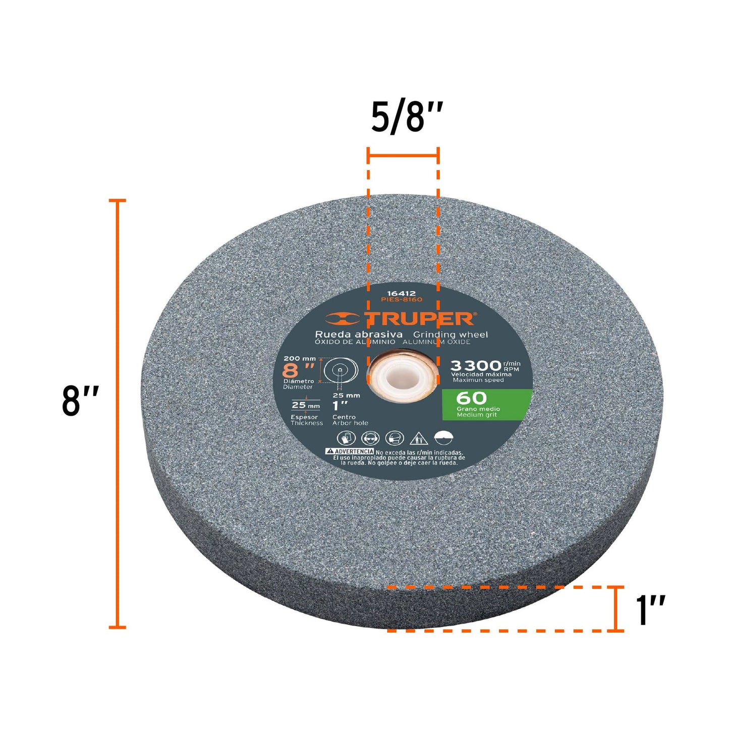 Esmeril de banco de 8" de 3/4 Hp