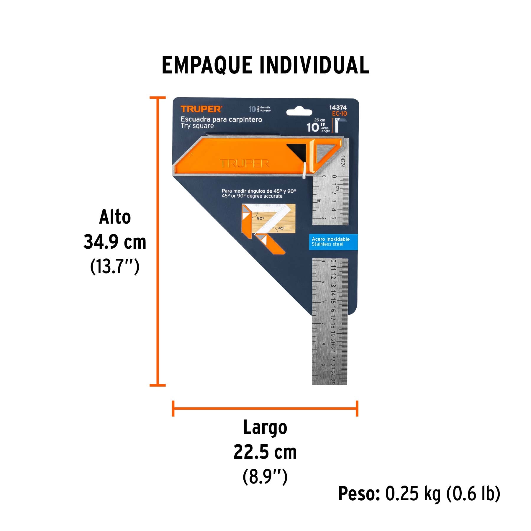 Escuadra para carpintero, 10"