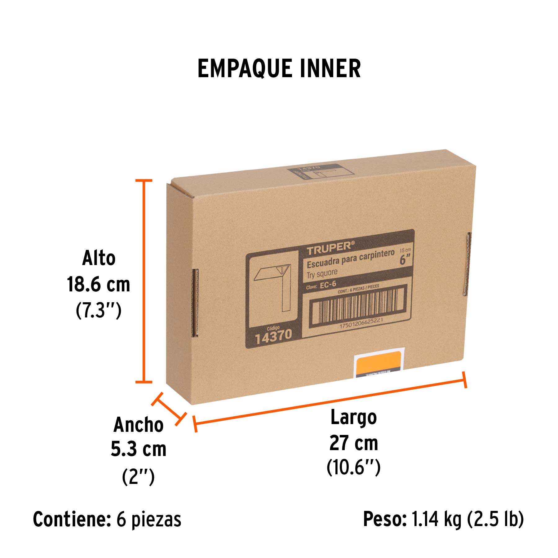 Escuadra para carpintero, 6"