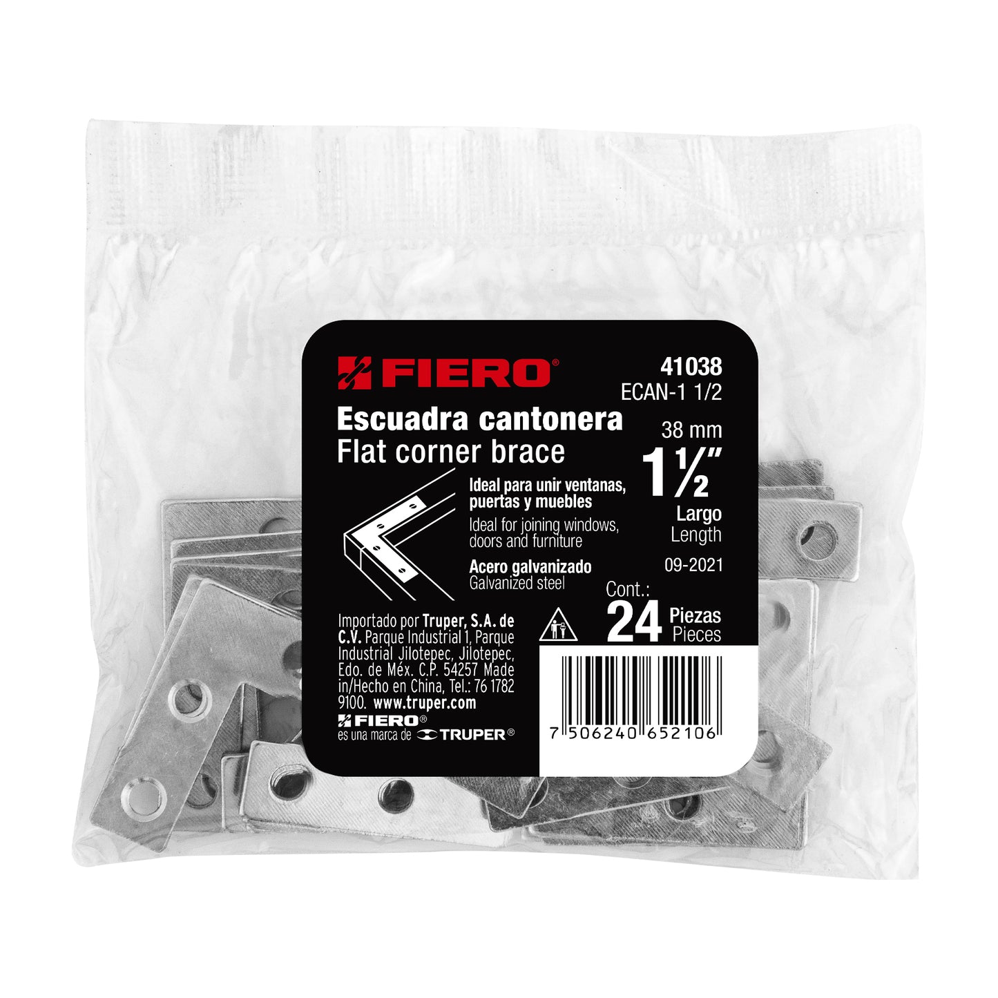 Escuadra cantonera, 1-1/2" x 1-1/2"