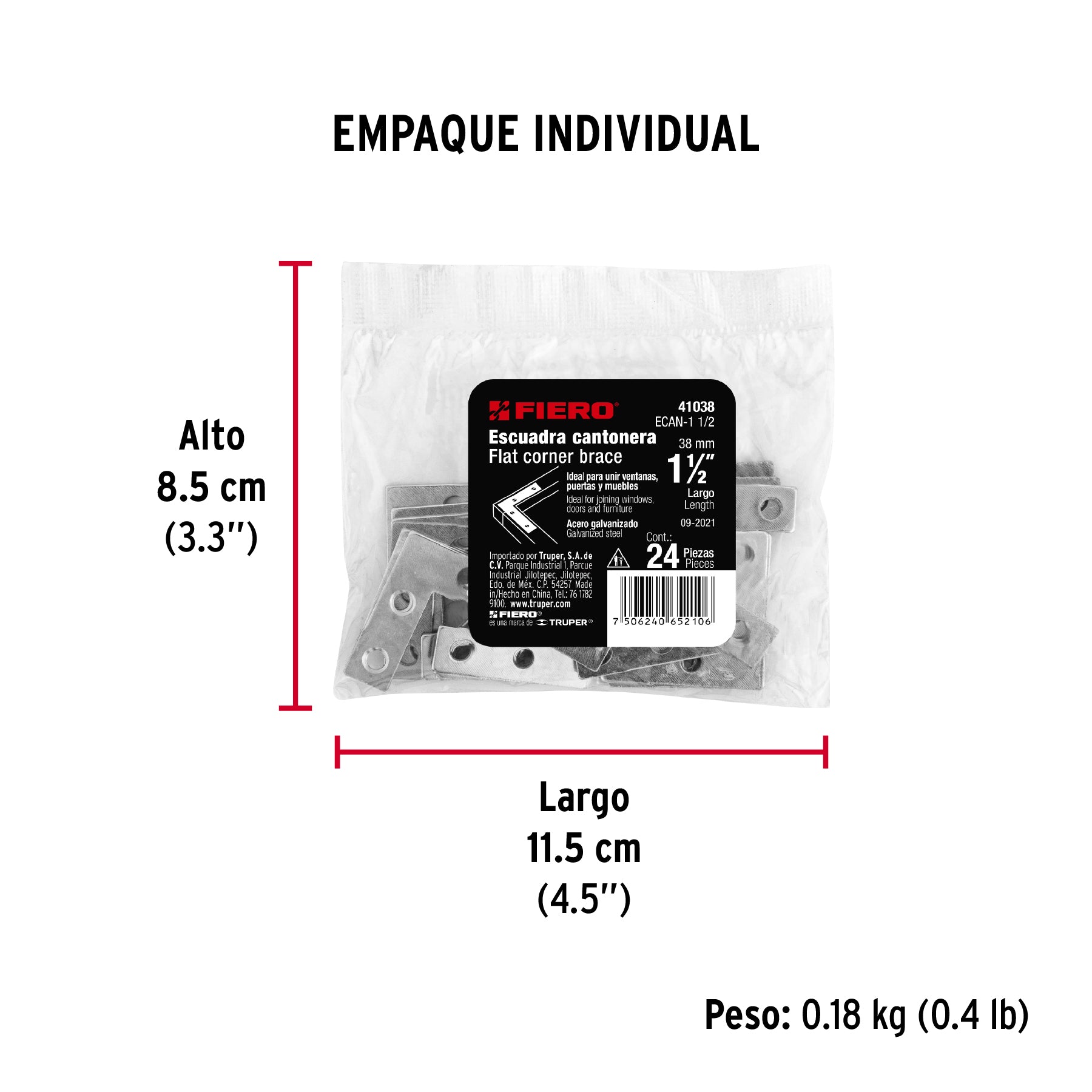 Escuadra cantonera, 1-1/2" x 1-1/2"