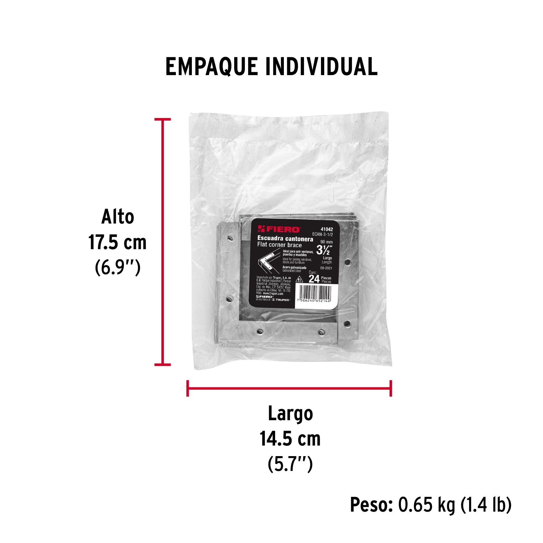 Escuadra cantonera, 3-1/2" x 3-1/2"