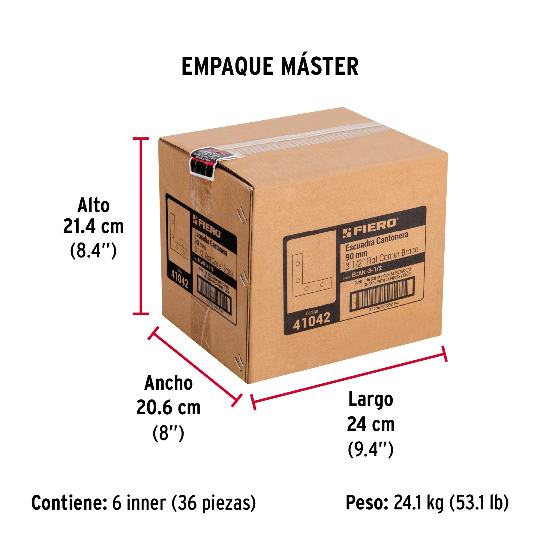 Escuadra cantonera, 3-1/2" x 3-1/2"