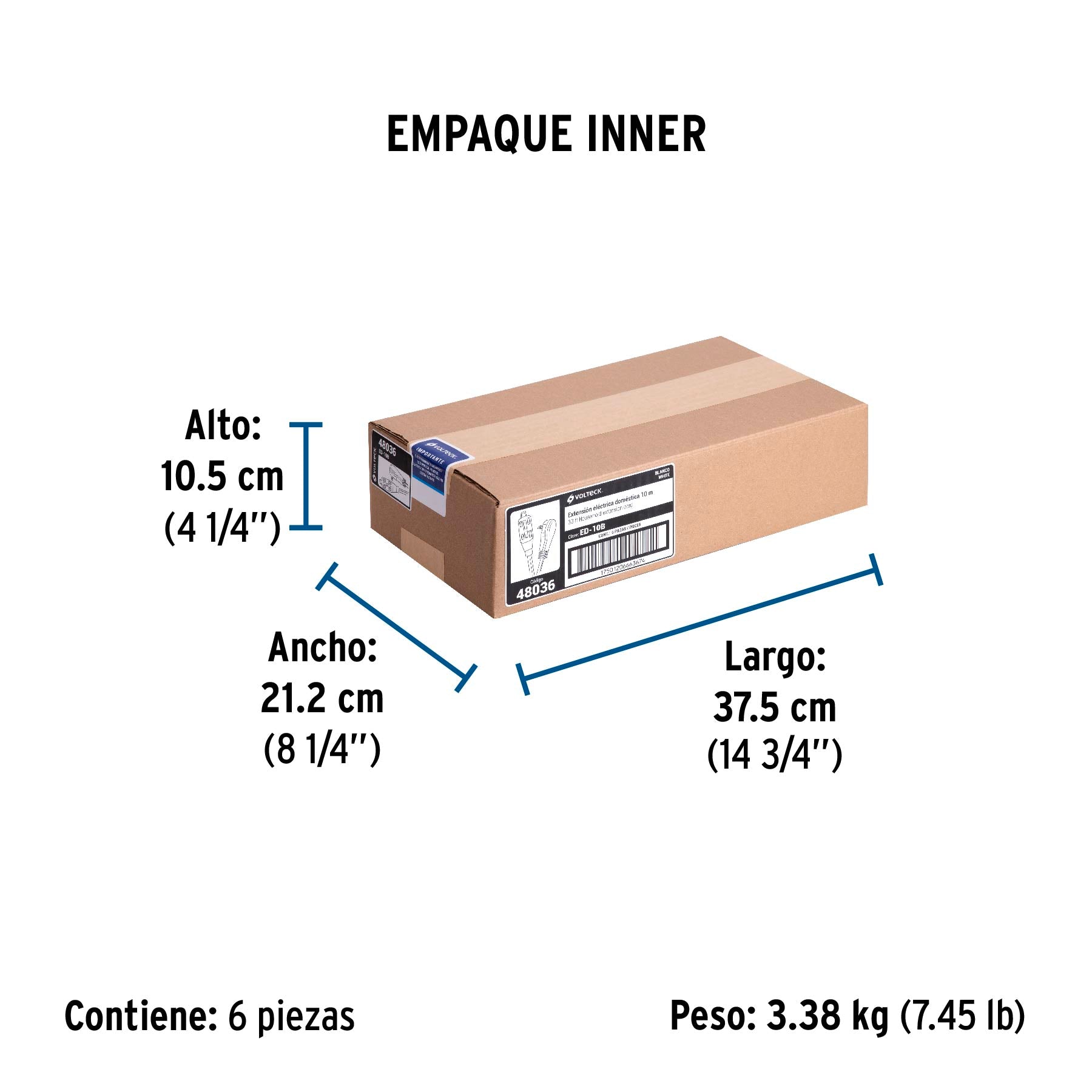 Extensión eléctrica doméstica, 10 m, blanca, Volteck