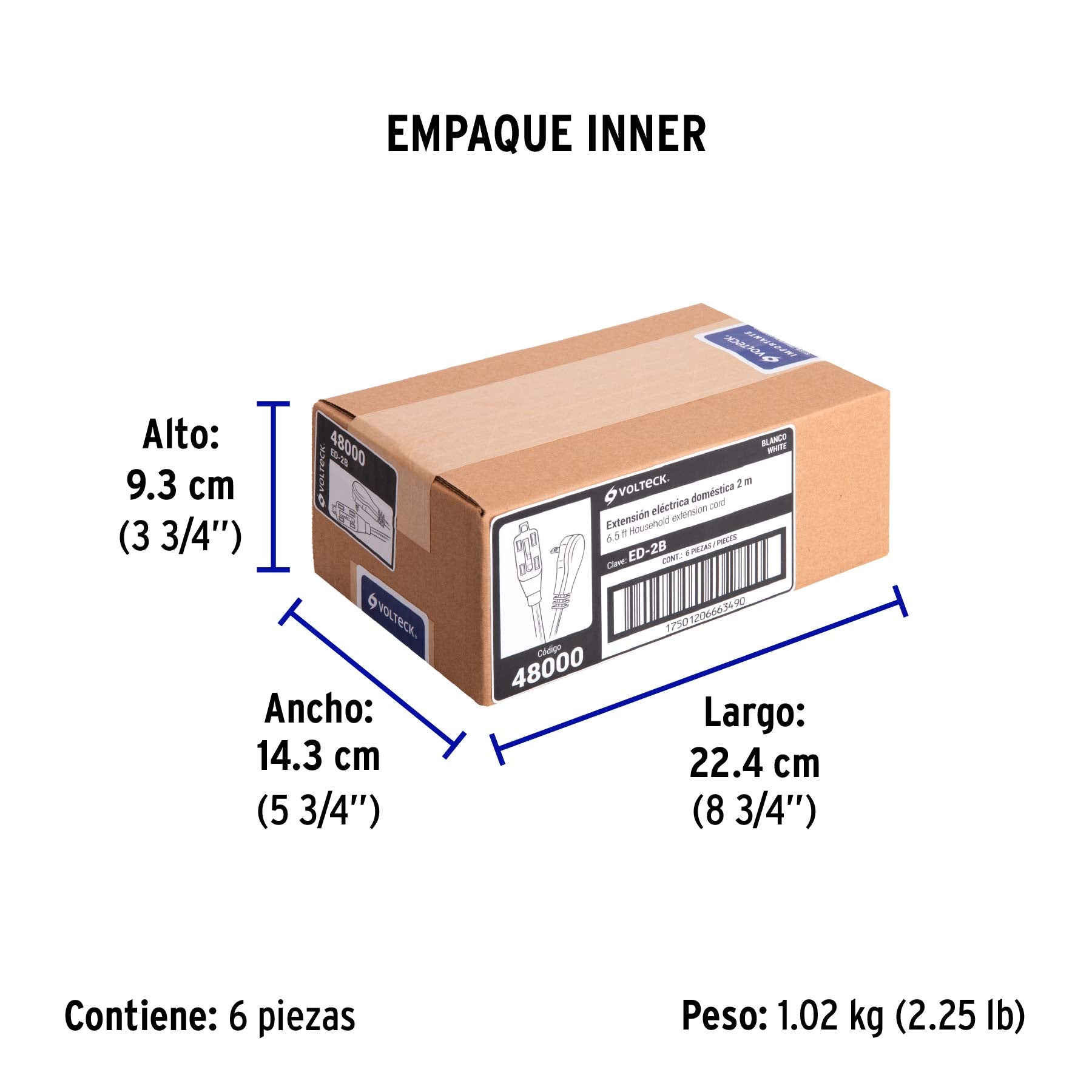 Extensión eléctrica doméstica, 2 m, blanca, Volteck