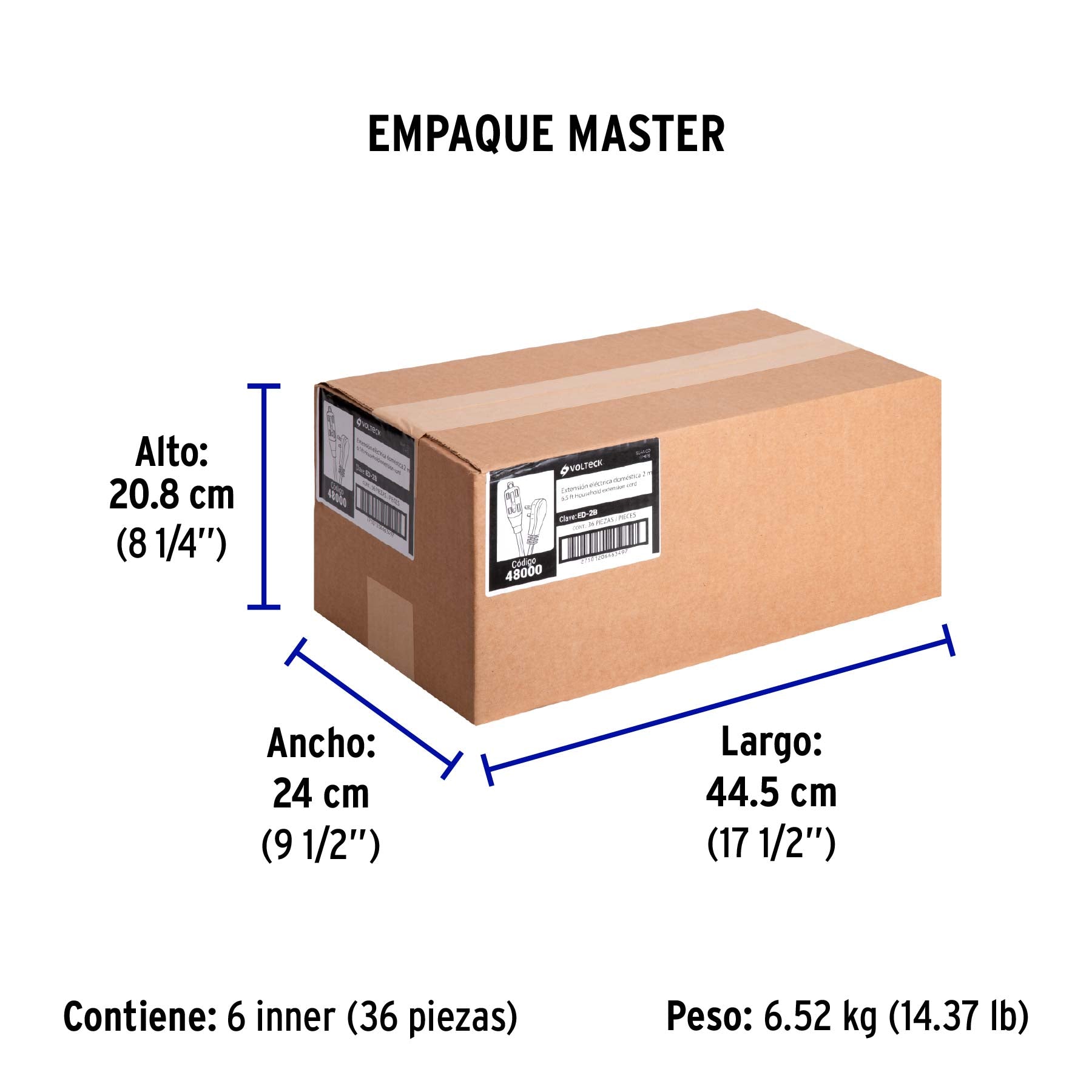 Extensión eléctrica doméstica, 2 m, blanca, Volteck