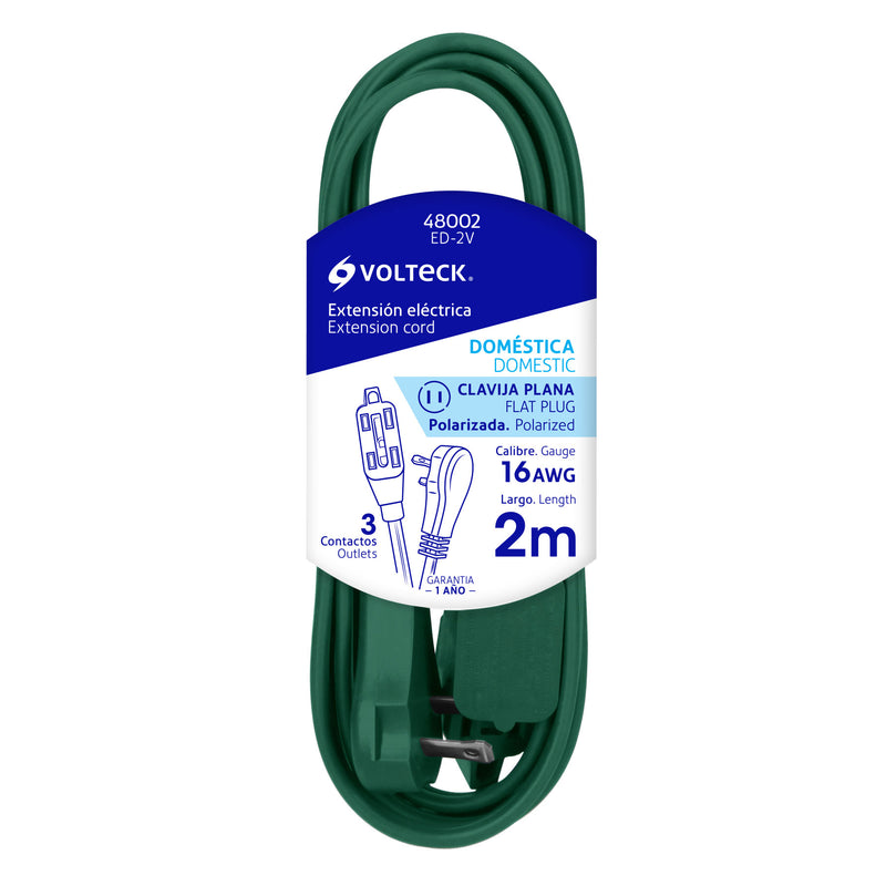 Extensión eléctrica doméstica, 2 m, verde, Volteck