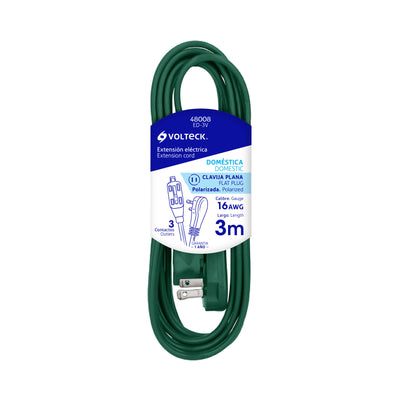 Extensión eléctrica doméstica, 3 m, verde, Volteck