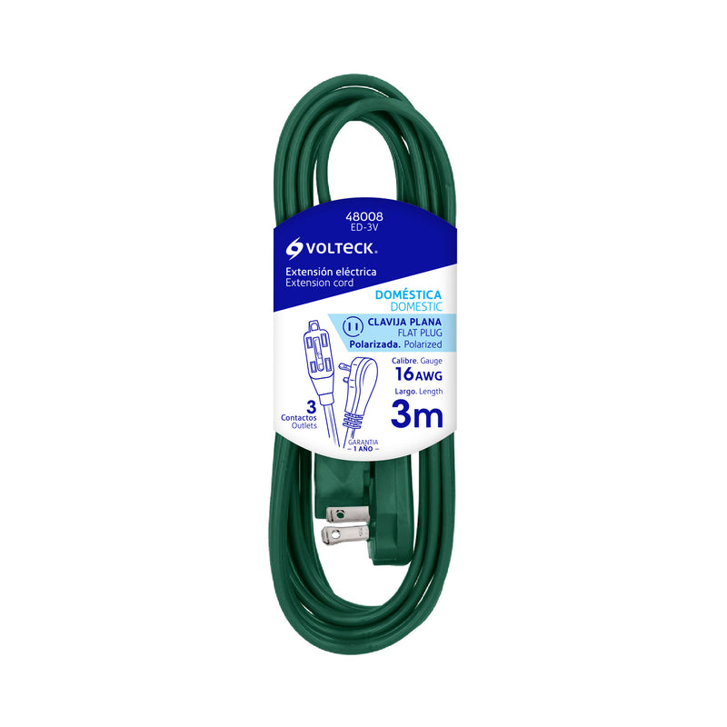 Extensión eléctrica doméstica, 3 m, verde, Volteck