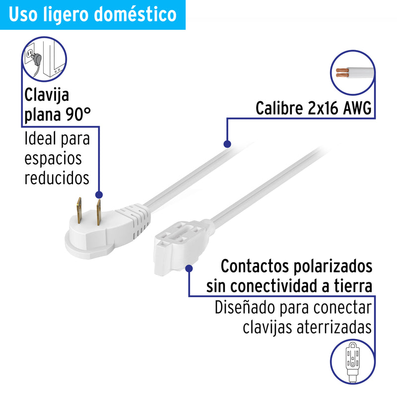 Extensión eléctrica doméstica, 4 m, blanca, Volteck