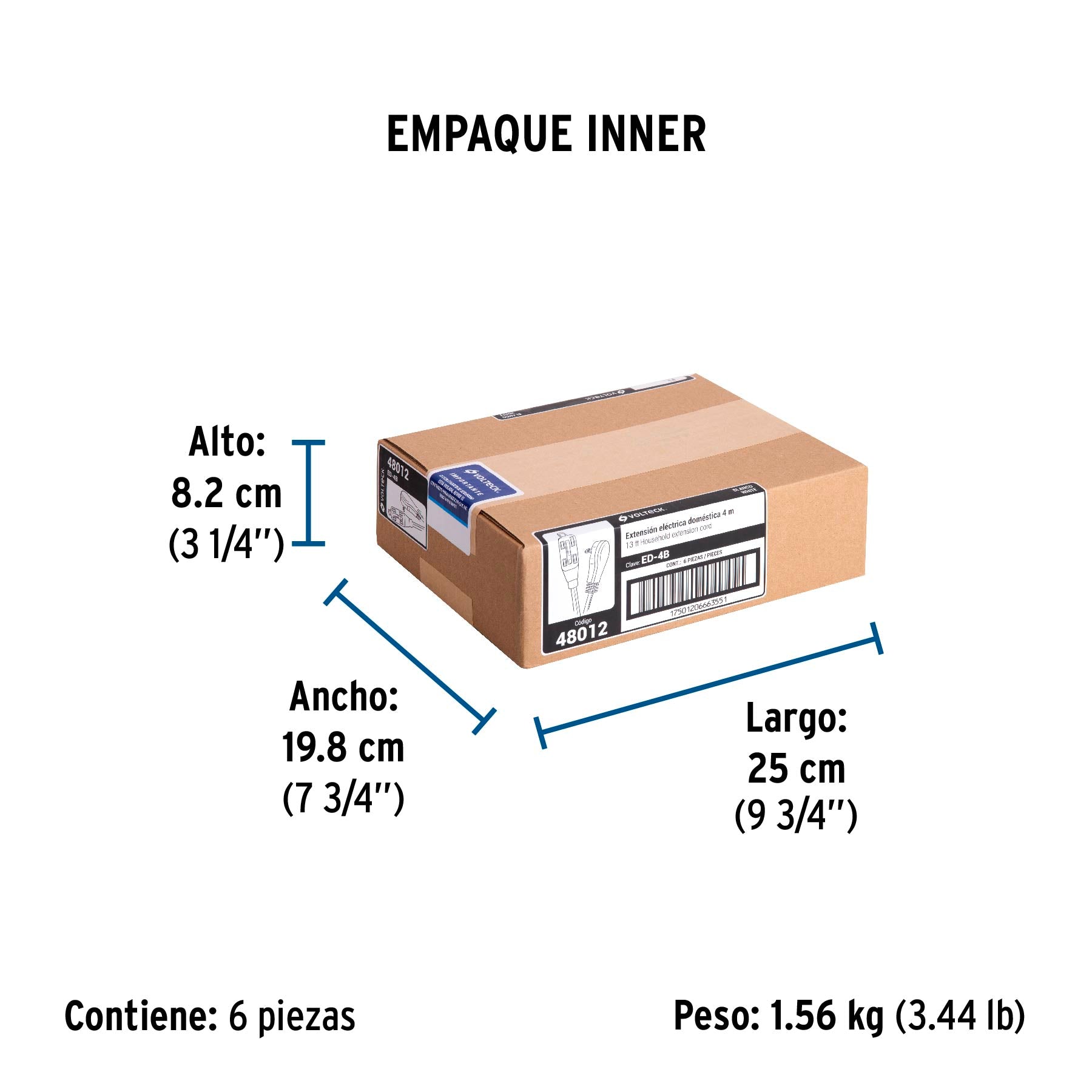 Extensión eléctrica doméstica, 4 m, blanca, Volteck