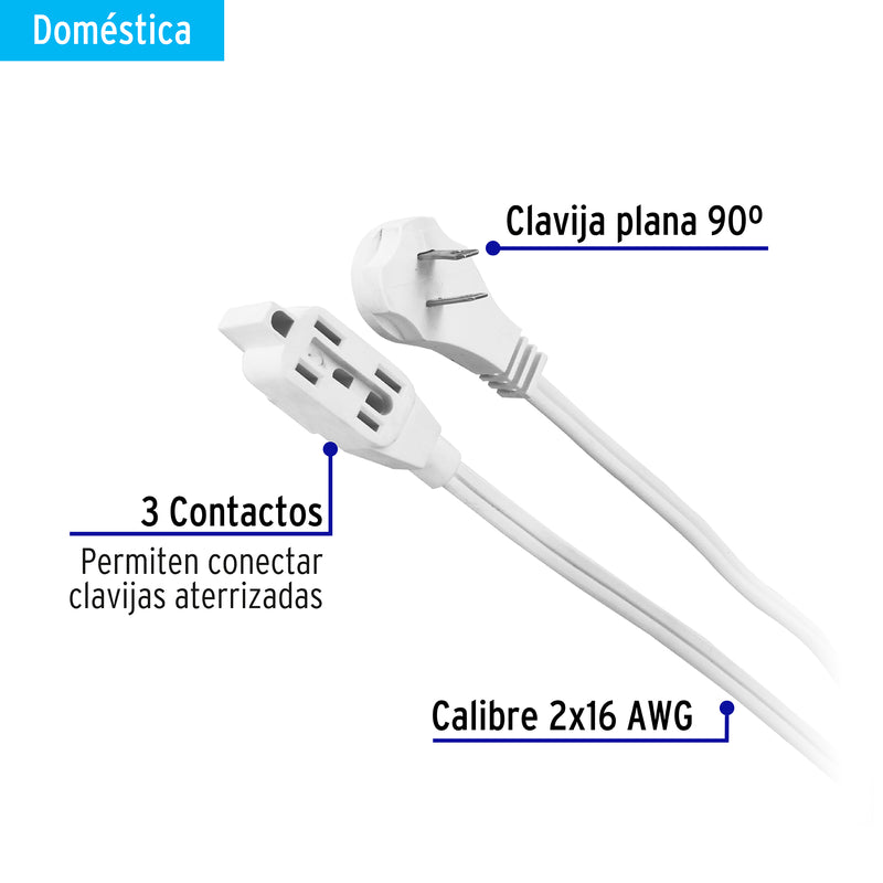 Extensión eléctrica doméstica, 5 m, blanca, Volteck