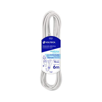 Extensión eléctrica doméstica, 6 m, blanca, Volteck
