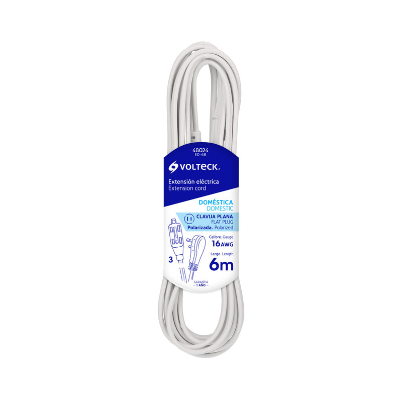 Extensión eléctrica doméstica, 6 m, blanca, Volteck
