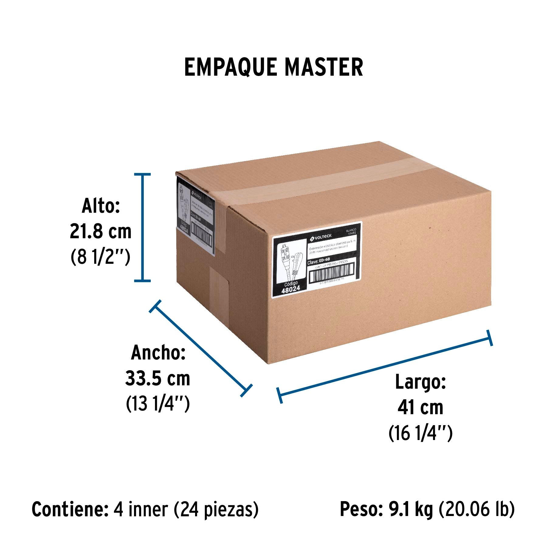 Extensión eléctrica doméstica, 6 m, blanca, Volteck