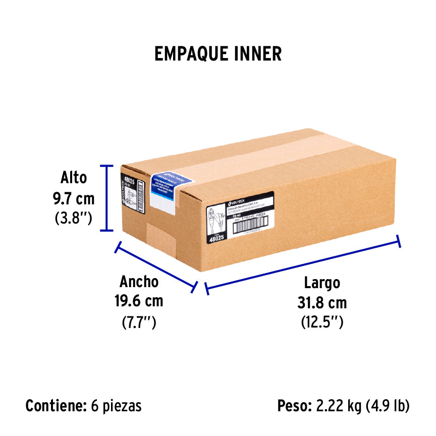 Extensión eléctrica doméstica, 6 m, café, Volteck