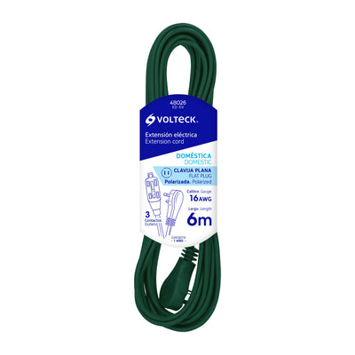 Extensión eléctrica doméstica, 6 m, verde, Volteck
