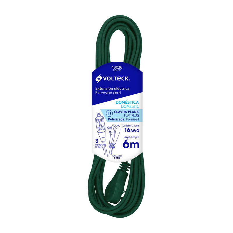 Extensión eléctrica doméstica, 6 m, verde, Volteck