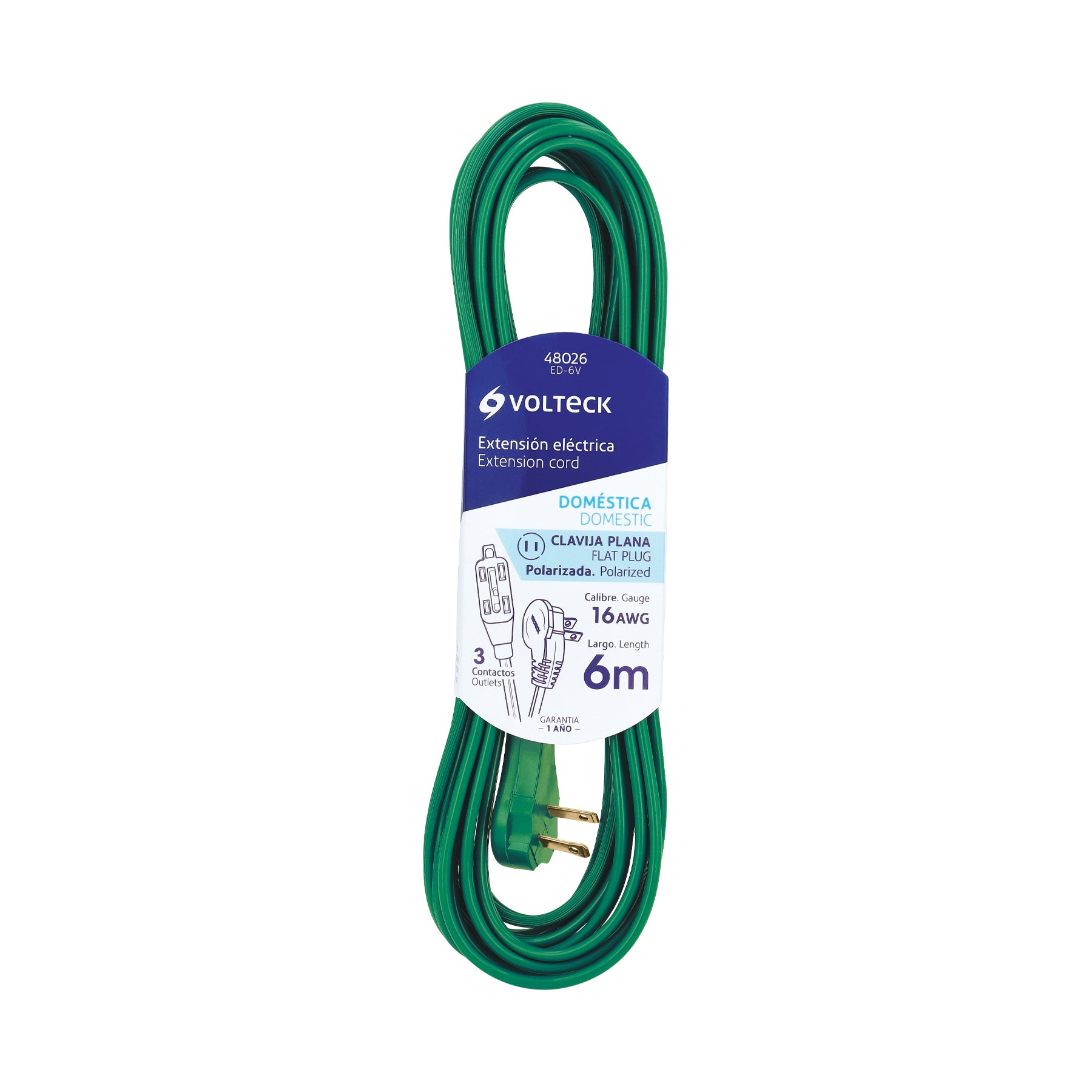 Extensión eléctrica doméstica, 6 m, verde, Volteck