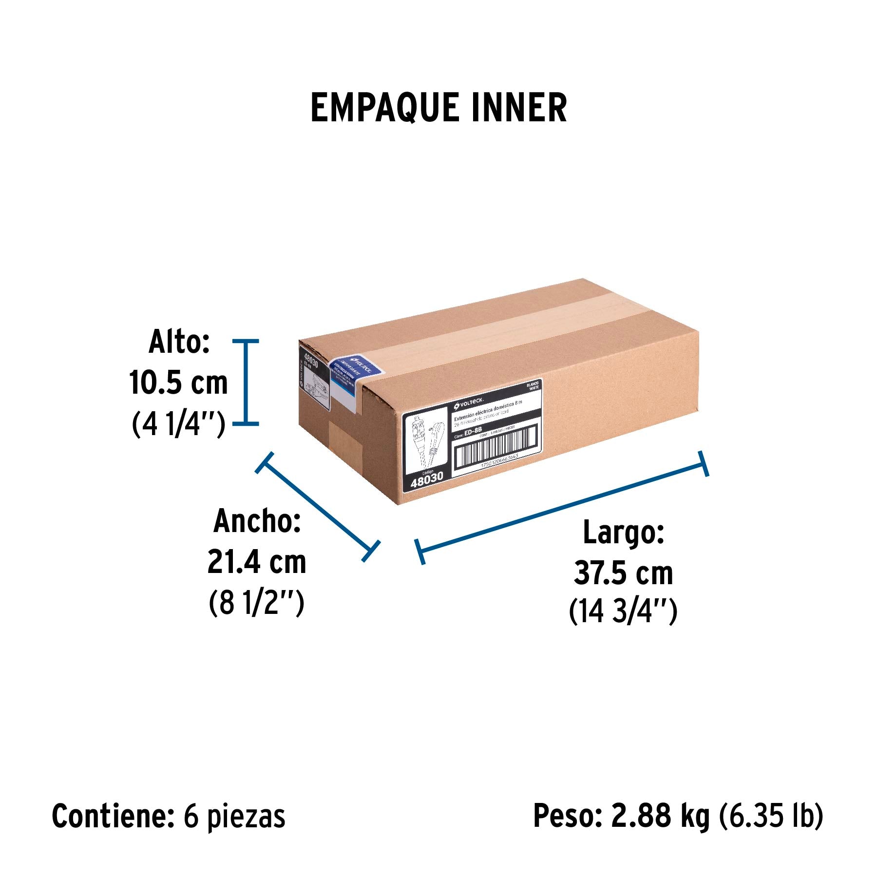 Extensión eléctrica doméstica, 8 m, blanca, Volteck