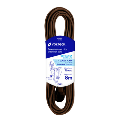 Extensión eléctrica doméstica, 8 m, café, Volteck