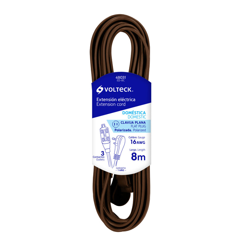 Extensión eléctrica doméstica, 8 m, café, Volteck