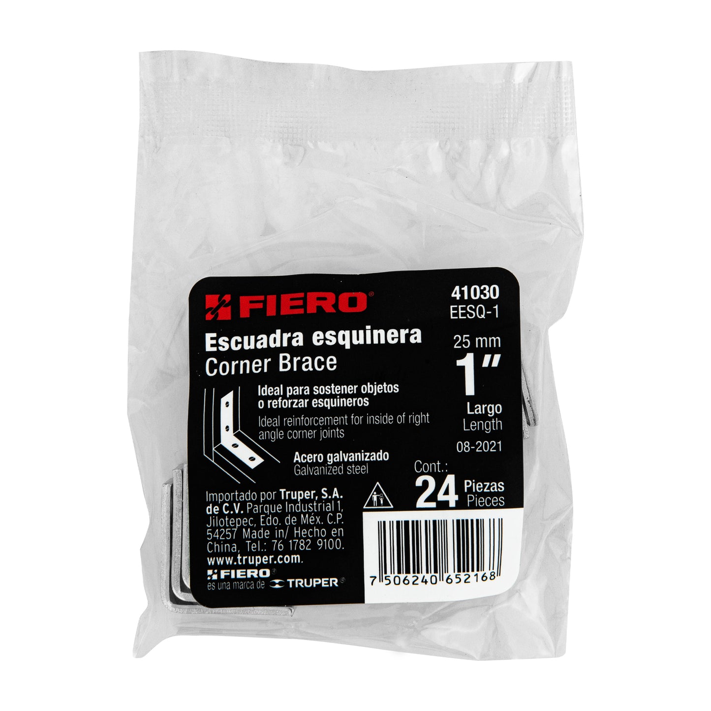 Escuadra esquinera, 1" x 1"