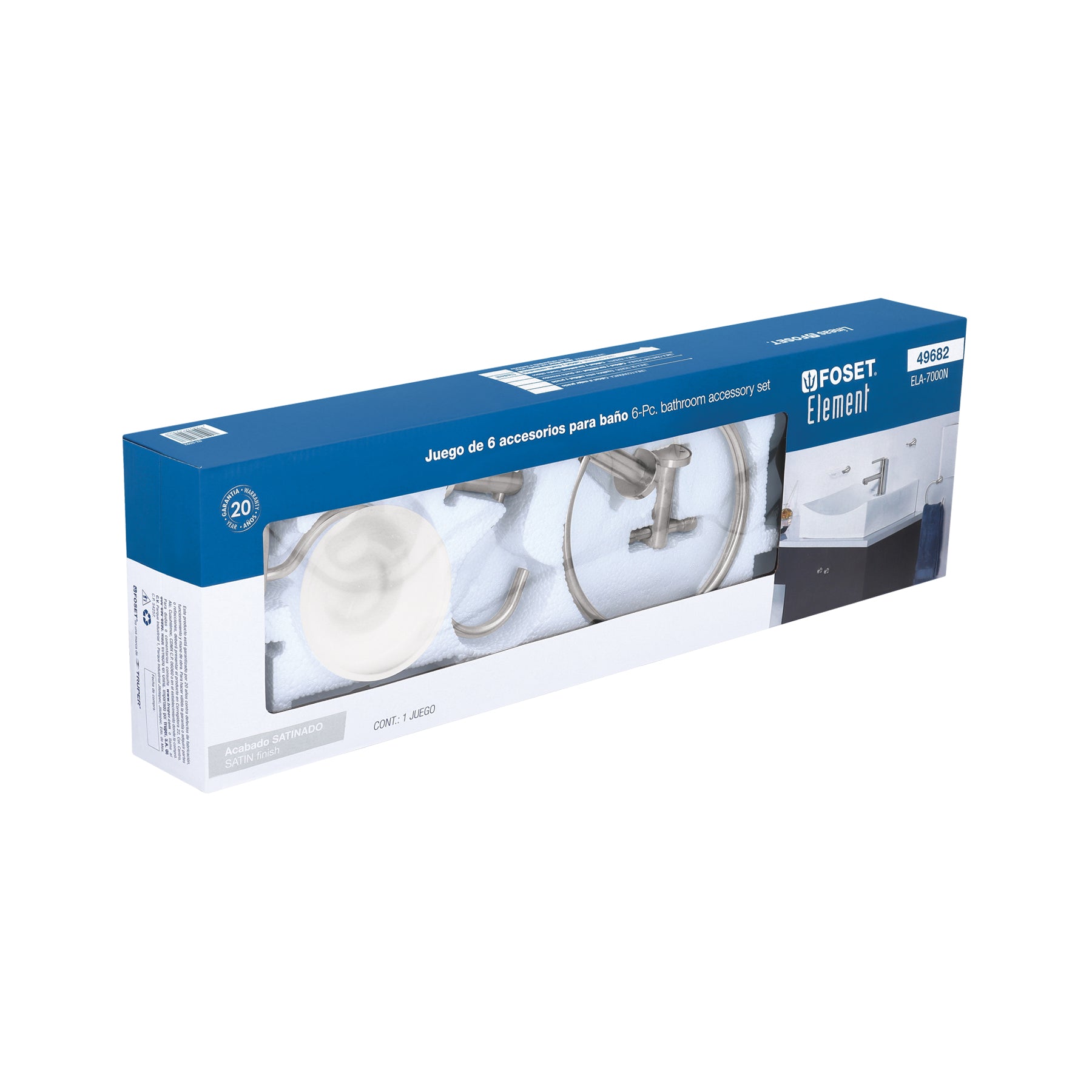 Juego de accesorios para baño, 6 piezas, satinado, Element