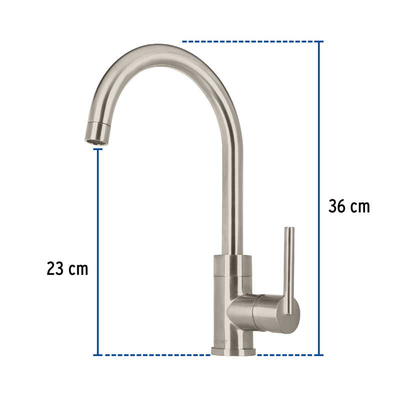 Monomando para fregadero, cuello alto, satín, Element